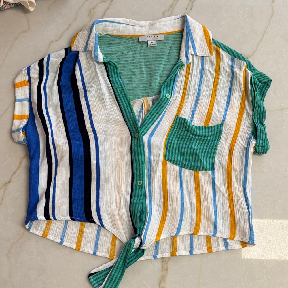 FAVLUX Green and Blue Striped Top